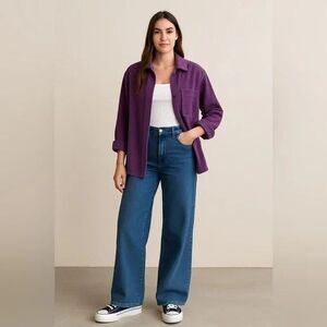 L.L. Bean Corduroy Button Up Shirt Shacket Womens Plus Size 3X Purple Relaxed